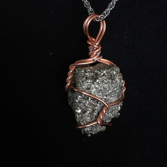 Handcrafted Fools Gold Wire Wrapped Rock Necklace - Picture 9 of 10